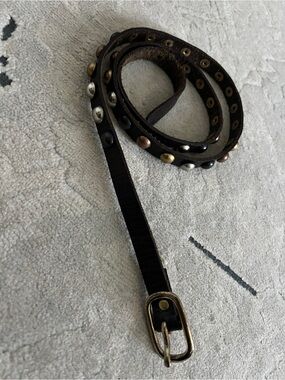 Studded Leather Wrap Belt - Black